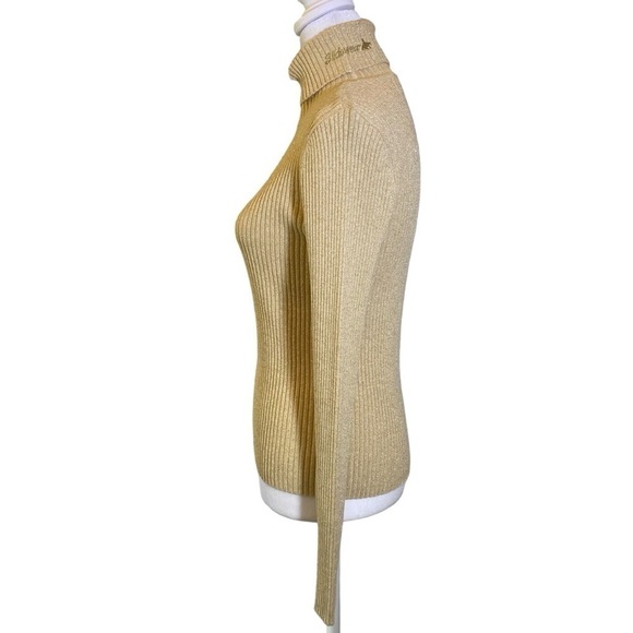 SLIDEWEAR western show top women's S/M ribbed gold tan metallic Bling embroidery - Picture 6 of 12